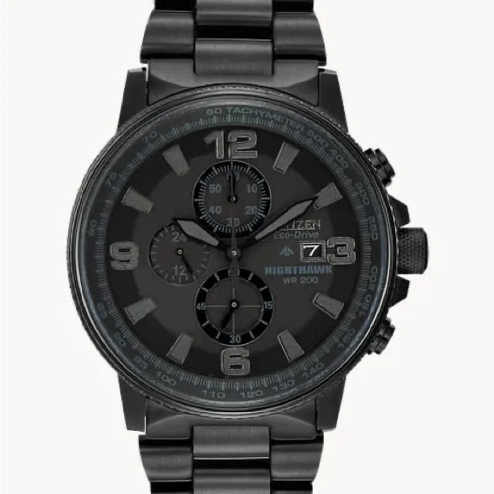 Citizen Eco Drive Nighthawk Chrono CA0295-58E All Black Mens Watch EUC